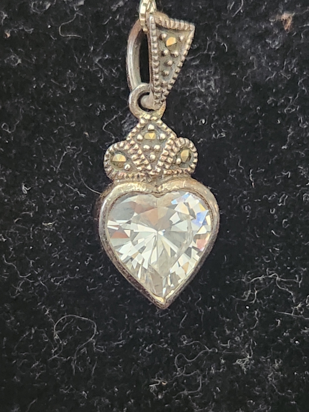 RAS Sterling Silver Rhonestone Heart Pendant Necklace with Clear Crystal. 20"